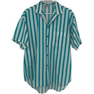 Pacific Heat Men's Vintage Teal White Pinstripe Bowling Shirt Size Large